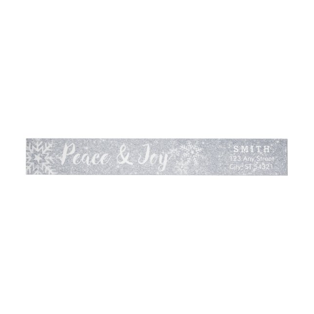 Peace & Joy Silver Glitter Holiday Christmas Theme Wrap Around Label (Individual)