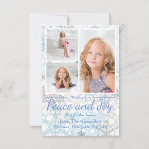 Peace & Joy Snowflakes 3 Photos -3x5Christmas Card