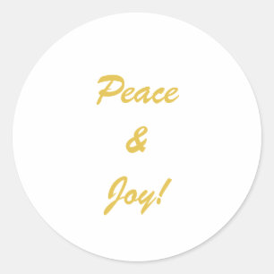 Peace & Joy topography script in gold colour  Classic Round Sticker