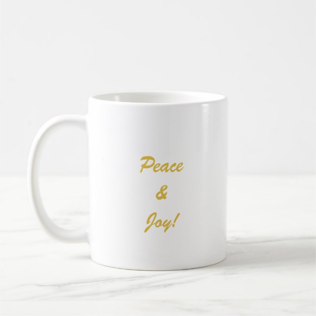 Peace & Joy topography script in gold colour Coffee Mug (Left)