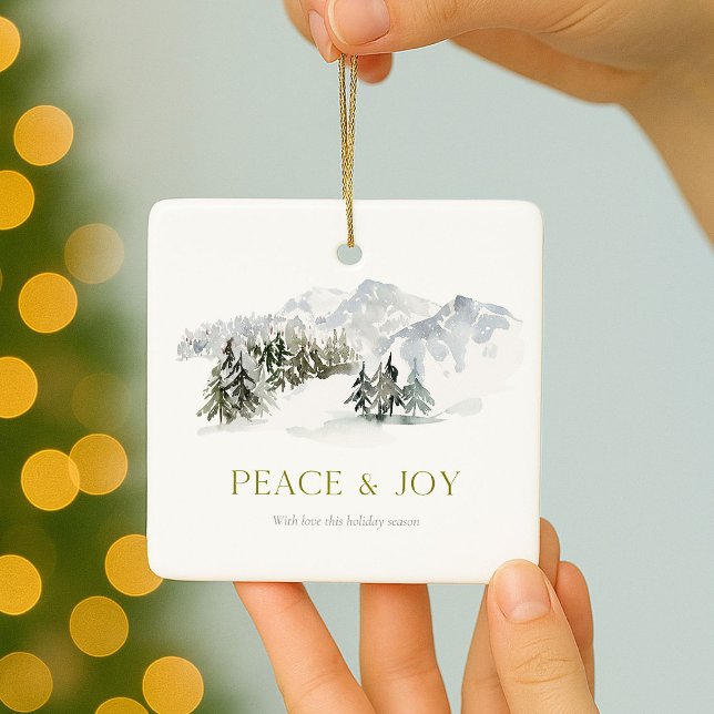 Peace & Joy Winter Mountain Christmas Ceramic Ornament (Creator Uploaded)