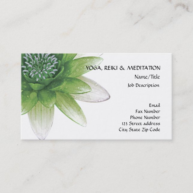 Peace l Beautiful Green Lotus Flower/Water Lily Business Card (Front)