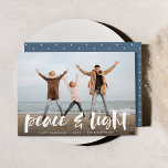 Peace & Light | Full Photo Hanukkah Holiday Card<br><div class="desc">Modern Hanukkah photo cards feature your favorite image with "Peace and light" overlaid in white hand lettered brush typography,  with your names and the year beneath.</div>