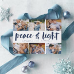 Peace & Light | Hanukkah Photo Collage Holiday Card<br><div class="desc">Share six favourite photos with our bright and festive Hanukkah holiday card. "Peace and Light" appears in the centre in hand lettered brush typography,  with your holiday greeting,  names,  and the year beneath.</div>