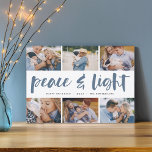 Peace & Light | Hanukkah Photo Collage Holiday Card<br><div class="desc">Share six favourite photos with our bright and festive Hanukkah holiday card. "Peace and Light" appears in the centre in hand lettered brush typography,  with your holiday greeting,  names,  and the year beneath.</div>