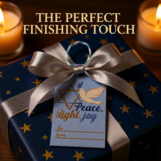 Peace, Light, Joy Hanukkah Gift Tags (Peace, Light, Joy Hanukkah Blue and Gold Gift Tags)