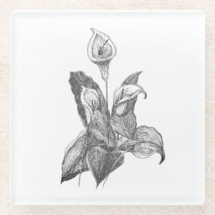 Peace lily Hand Drawn Fine Botanical Art Glass Coaster