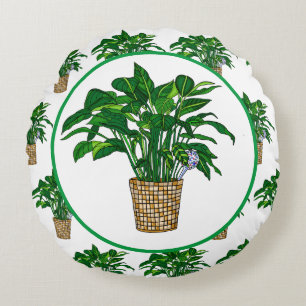 Peace Lily Hand drawn Plant   Round Cushion