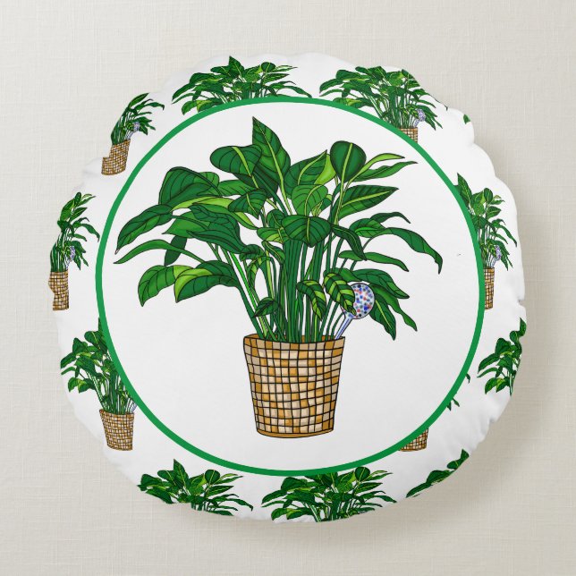 Peace Lily Hand drawn Plant   Round Cushion (Front)