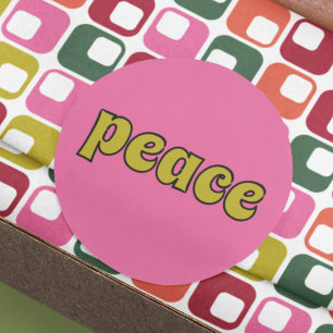 Peace Lime Green and Pink Retro Style Classic Round Sticker