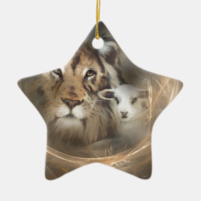 Peace "lion lamb" religious christion gifts Jesus Ceramic Tree Decoration (Front)
