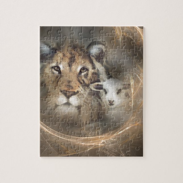 Peace "lion lamb" religious christion gifts Jesus Jigsaw Puzzle (Vertical)