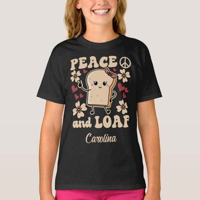 Peace & Loaf | Girl Toast with A Peace Sign- Black T-Shirt (Front)