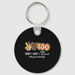 Peace Love 100 Days Of School Leopard Bus Monitor Key Ring