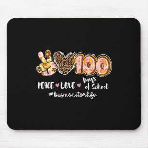 Peace Love 100 Days Of School Leopard Bus Monitor Mouse Mat