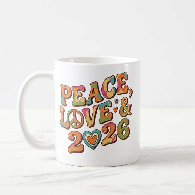 Peace Love 2026 Retro Psychedelic Mug (Left)