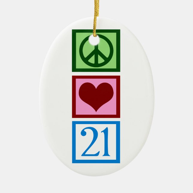 Peace Love 21 Ceramic Tree Decoration (Front)