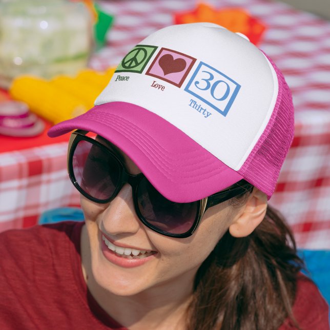 Peace Love 30th Birthday Cute Party Trucker Hat (Creator Uploaded)