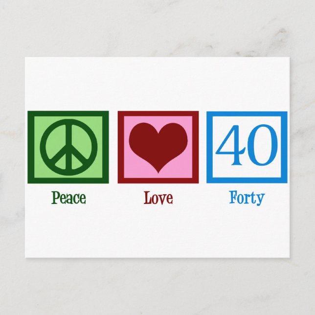 Peace Love 40th Birthday Cute Party Postcard (Front)