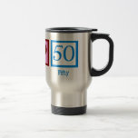 Peace Love 50th Birthday Cute Party Travel Mug<br><div class="desc">A peace sign,  heart,  and the number fifty. A great fiftieth birthday gift.</div>