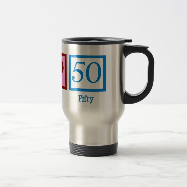 Peace Love 50th Birthday Cute Party Travel Mug (Right)