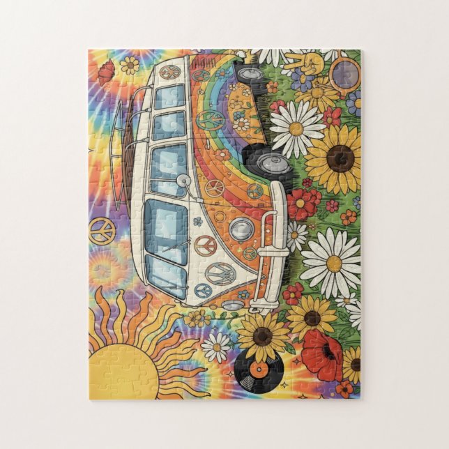 Peace & Love 70s Retro Van Puzzle (Vertical)