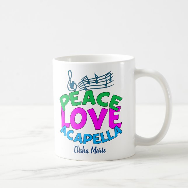 Peace Love Acapella Group Cute Monogram Coffee Mug (Right)