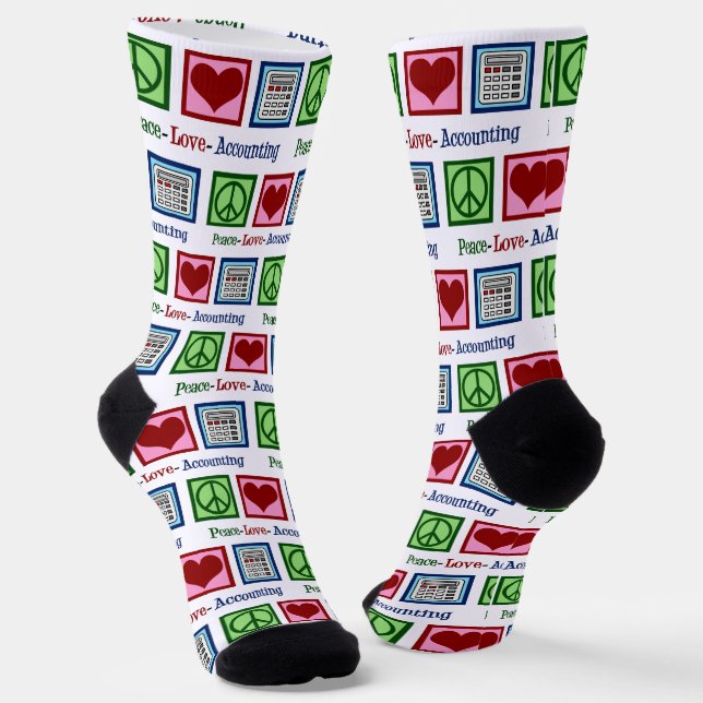 Peace Love Accounting Christmas Accountant Socks (Angled)