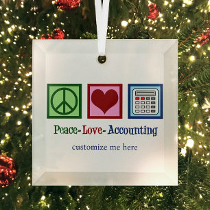Peace Love Accounting Custom Accountant Christmas Glass Tree Decoration