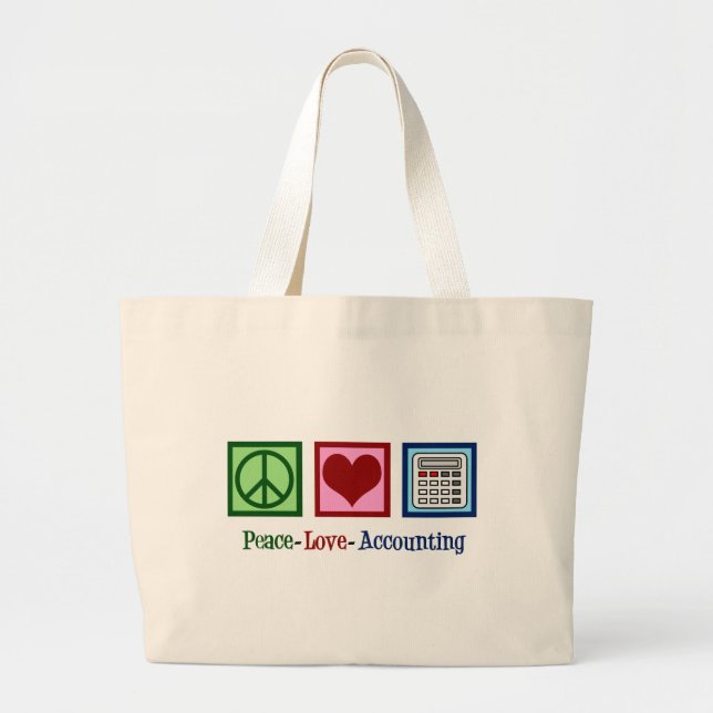 Peace Love Accounting Cute Accountant Large Tote Bag (Front)