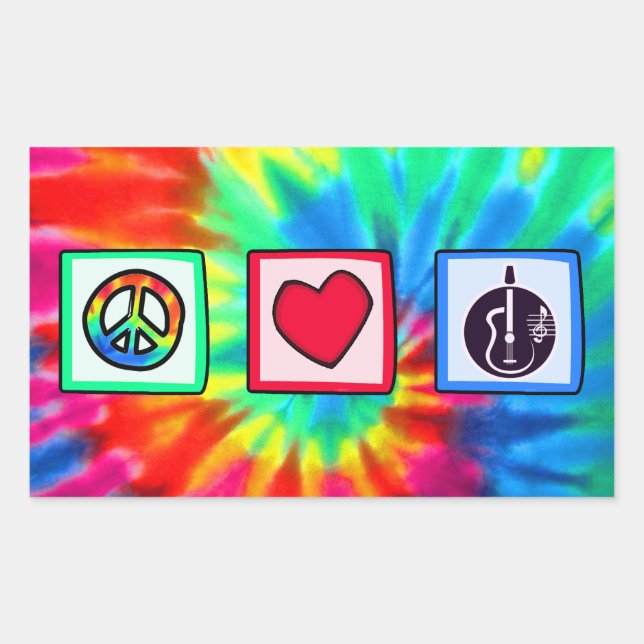 Peace, Love,  Acoustic Guitars Rectangular Sticker (Front)