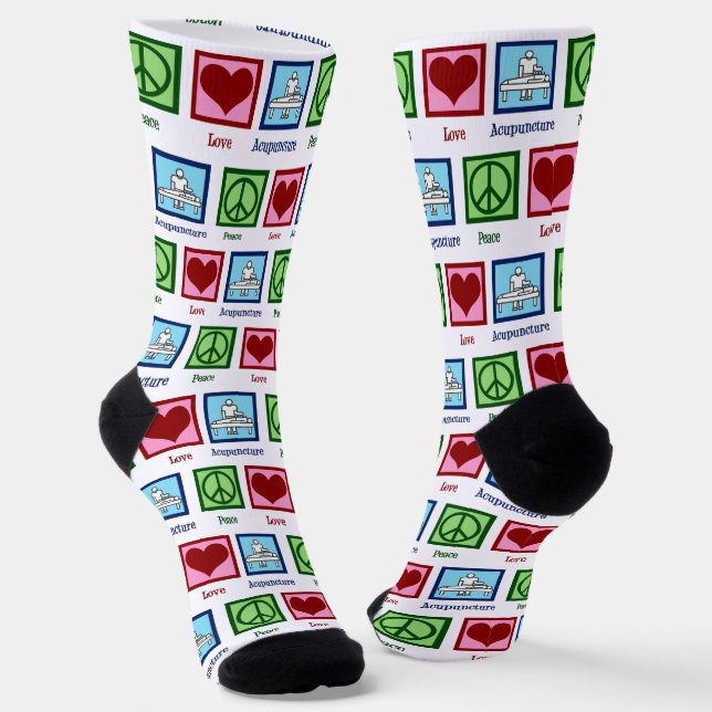 Peace Love Acupuncture Cute Acupuncturist Socks (Angled)