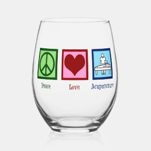 Peace Love Acupuncture Cute Acupuncturist Stemless Wine Glass