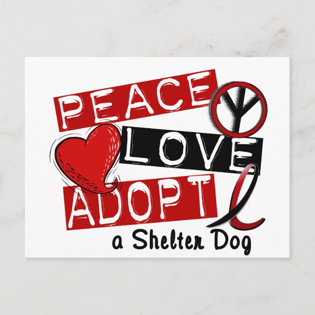 PEACE LOVE ADOPT A Shelter Dog Postcard (Front)