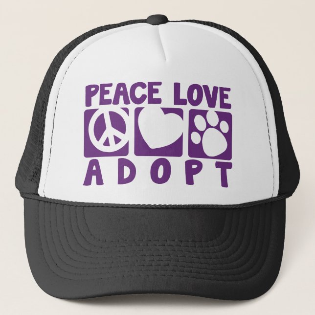 Peace Love Adopt Trucker Hat (Front)