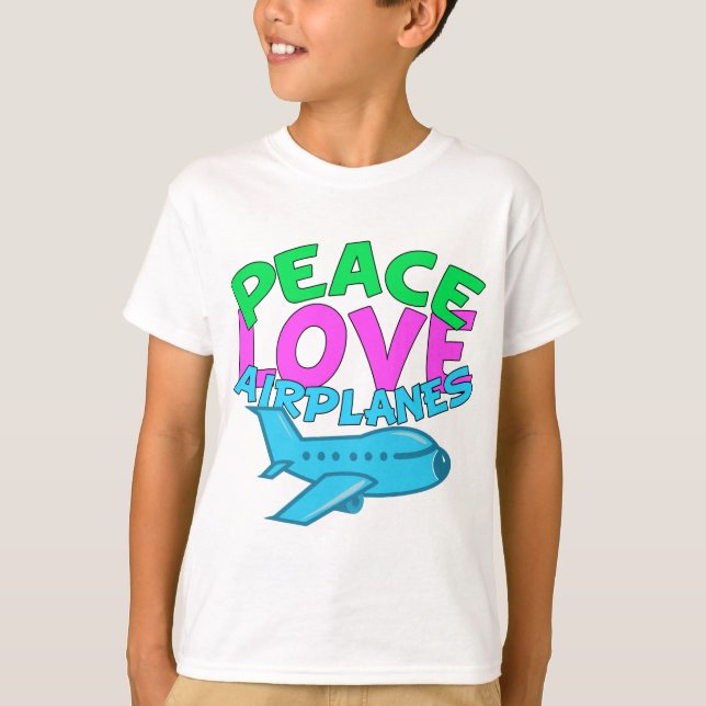 Peace Love Aeroplanes Cute Kids Aeroplane T-Shirt (Front)
