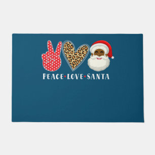 Peace Love African American Santa Claus Christmas Doormat