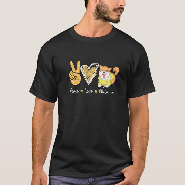Peace Love Akita Inu Dog Lovers T-Shirt (Front)