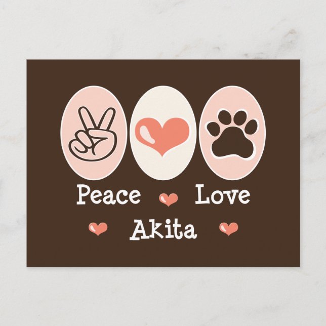 Peace Love Akita Postcard (Front)