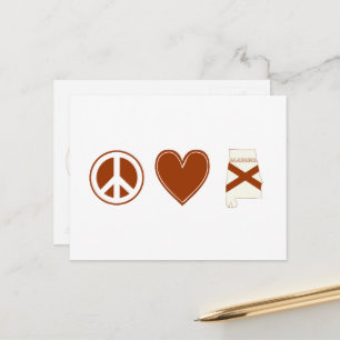 Peace Love Alabama Map Shaped State Flag Red Heart Postcard