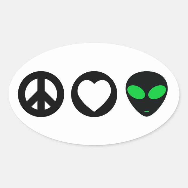 Peace Love Alien Oval Sticker (Front)