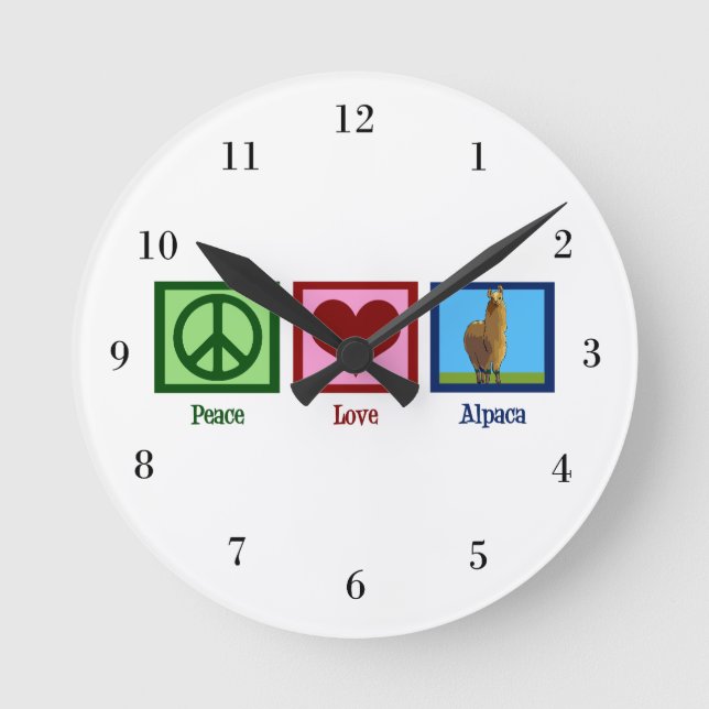 Peace Love Alpacas Round Clock (Front)