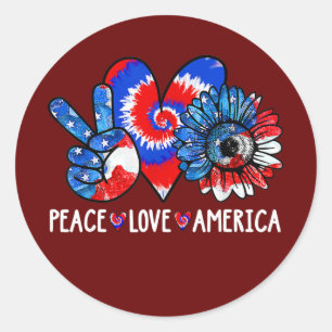 Peace Love America 4th July Patriotic Sunflower Classic Round Sticker