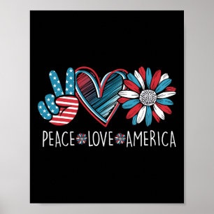 Peace Love America Daisy 4th July Patriotic Us Ame Poster