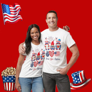 Peace Love America Independence Patriotic Gnomes  T-Shirt