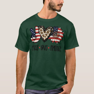 Peace Love America Leopard Sunflower USA Flag 4th T-Shirt