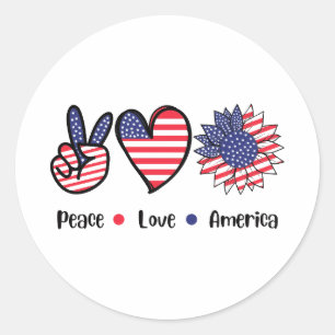 Peace Love America Patriotic Flag  Classic Round Sticker
