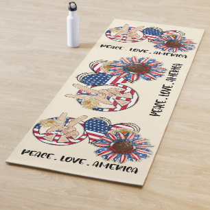 Peace, Love & America – Patriotic Sunflower Yoga Mat
