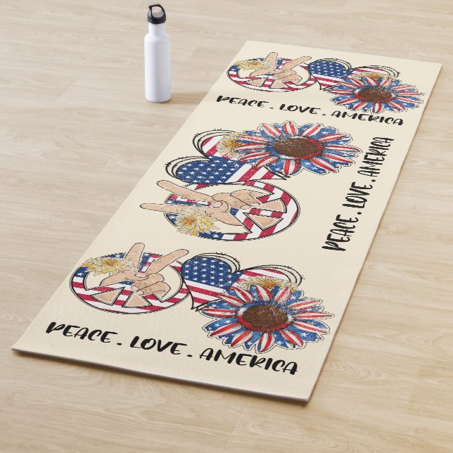 Peace, Love & America – Patriotic Sunflower Yoga Mat (In Situ)