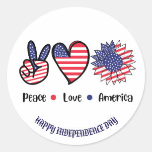 "Peace Love America" Patriotic Symbols Custom Classic Round Sticker